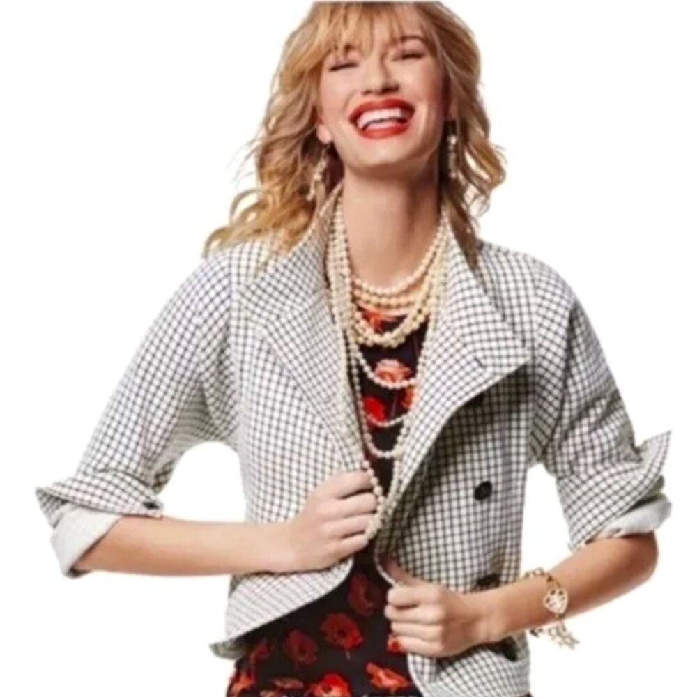 CAbi Windowpane Plaid Button Front Blazer Preppy Academia, size S/M, New w/Tags
